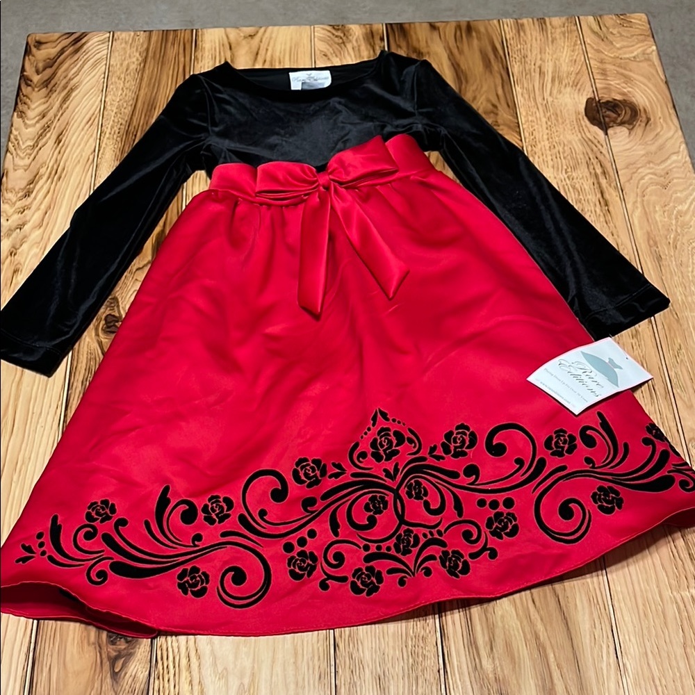 Rare Editions Black and Red Dress with Floral Design NWT